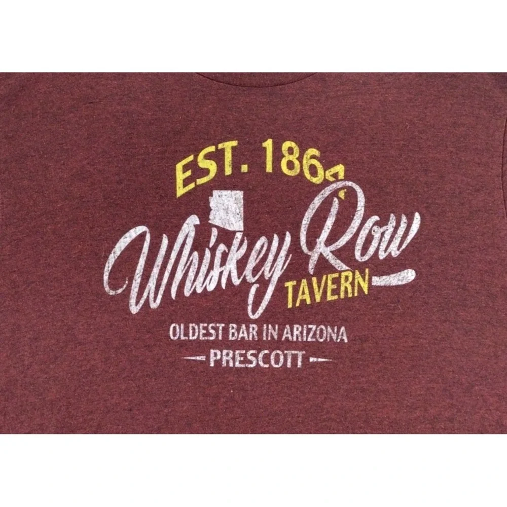 Prairie Mountain Mens Whiskey Row Tavern T Shirt XL Marled Burgundy‎ Graphic Tee